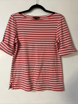 Top Lauren by Ralph Lauren Talla Grande Naranja Rayas Cuello Barco Manga Corta Puño Foto 1 de 4