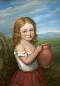 ¡Jarra para llevar momias! ADORABLE RETRATO DE 19THC PINTURA AL ÓLEO DE UNA NIÑA PEQUEÑA - Imagen 1 de 8