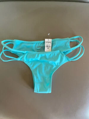 Pantalones de bikini medianos con tiras laterales azules de moda Express Swim Express para mujer nuevos con etiquetas Foto 1 de 4