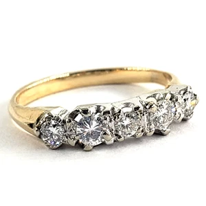 14K Gold .50 CT Diamond Engagement Ring Size 6 Womens 5 Five Stone Two Tone VTG - Picture 1 of 10