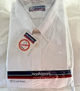Manhattan Shirtmakers Herren weiß 1/2 Arm Button Down Hemd 18,5 faltenfrei - Bild 1 von 10