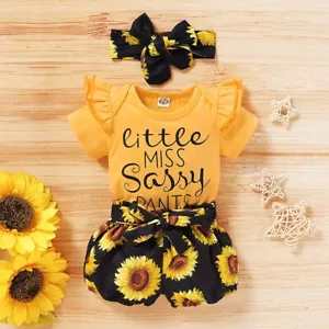 Newborn Baby Girl 3PCS Clothes Floral Romper Tops Shorts Headband Outfits Sets - Picture 1 of 7