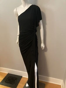 Maxi Vestido ALBERTA FERRETTI Negro Un Hombro Volantes Bodycon Talla 8 - Imagen 1 de 10