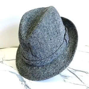 Vintage Fedora Young An Men’s Wool Blend Hat L 7 1/4 - 7 3/8 Gray Tweed - Picture 1 of 6