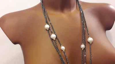 Collana in pietre dure con perle, pietre dure naturali e argento 925 - Immagine 1 di 4