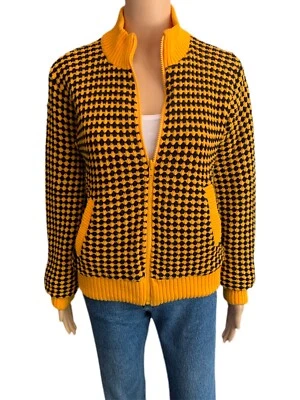 Chaqueta tejida grunge vintage años 90 cremallera completa cárdigan a cuadros - talla mediana Foto 1 de 4