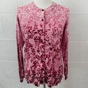 Karen Scott Women Long Sleeve Button Down Jersey Cardigan Pink Floral Top Sz MED - Picture 1 of 16