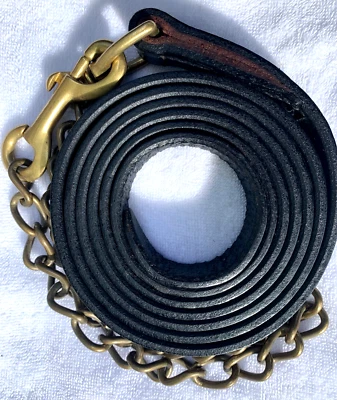 Черный кожаный свинцовый хвостовик ВЫСОКОГО КАЧЕСТВА длинная латунная цепочка и защелка ПОКАЗЫВАЮЩИЙ жеребец - Изображение 1 из 4