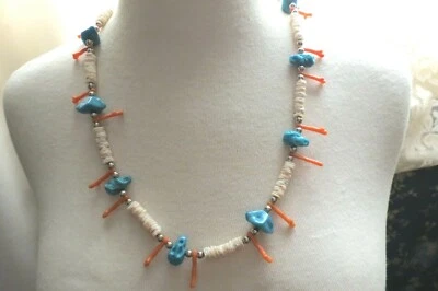 KJL Kenneth Jay Lane Necklace Turquoise Coral Shell Simulated Strand 24.5" Long Foto 1 de 4