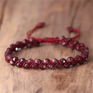 Natural Red Garnet Stone Bracelet Red Gemstone Healing Bracelet Boho Style - Picture 1 of 1