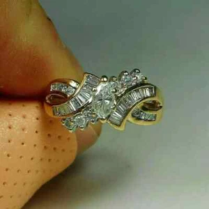 14K Yellow Gold Plated 2Ct Marquise Lab-Created Diamond Cluster Engagement Ring - Picture 1 of 8