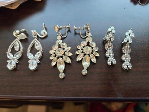 Vintage Strass Ohrringe 3 Stück Kristall Marquise Clip On TJG SIGNIERT CA. 50 - Bild 1 von 6