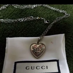 GUCCI Necklace for Woman Flower Heart AG925 Sterling Silver Unused Very Nice !! - Picture 1 of 12