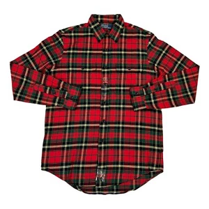 Camisa de trabajo Polo Ralph Lauren manga larga abotonada franela a cuadros - roja, verde - Imagen 1 de 4