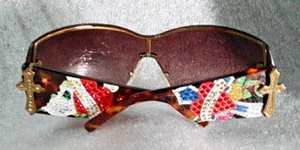 Ed Hardy Zeke Sunglasses Crystals Hearts Crosses Skull EHS023 Tortoise 115 - Picture 1 of 16