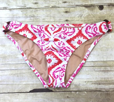 NEW J CREW BIKINI BOTTOMS WOODEN ACCENTS PINK RED WHITE SWIM SAMPLE SZ S - Image 1 of 2