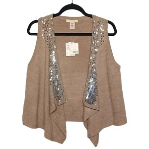 COVINGTON Metallic Silber Pailletten Ärmellos Braun Strick Cardigan Pullover S Neu mit Etikett - Bild 1 von 6