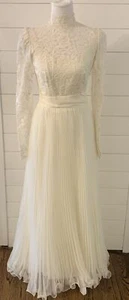 VICTORIAN BOHO CHIFFON & LACE Vtg USA Union Tag WEDDING DRESS Pleated Long Sz 8 - Picture 1 of 11