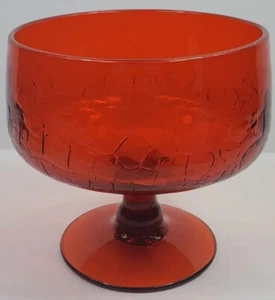 Vintage Blenko 629S Tangerine-Red Crackle Footed Compote MCM - Picture 1 of 4