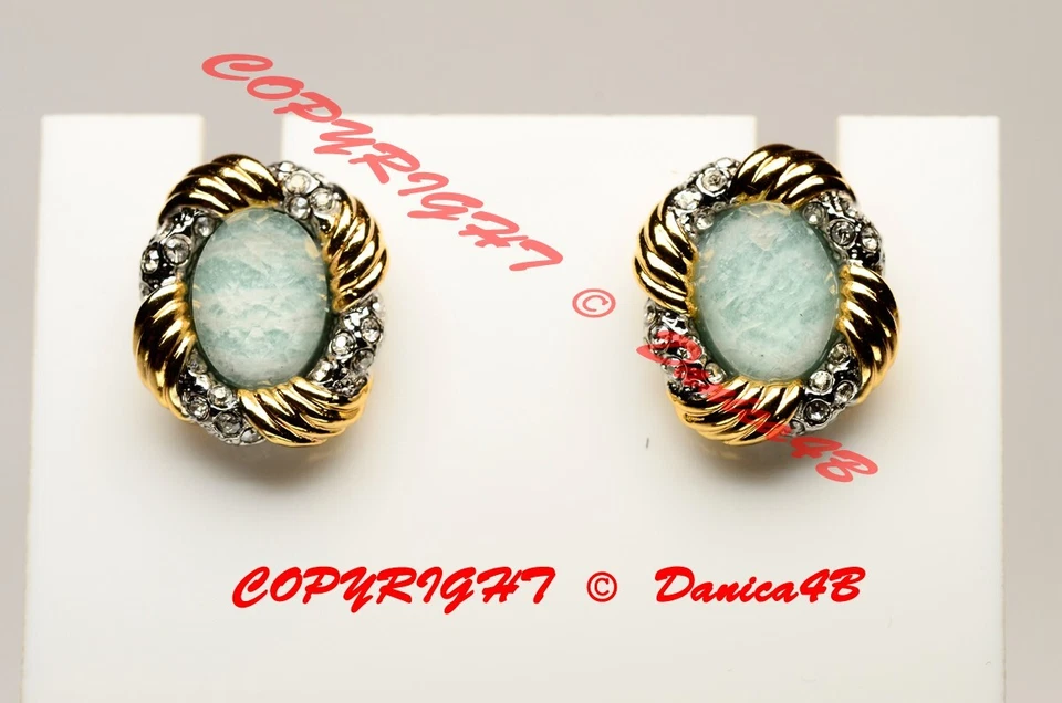 Alexis Bittar Amazonite Doublet Feathered Crystal Gold Tone Stud Earrings - Image 1 of 1