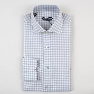 Nueva con etiquetas Camisa de vestir Tom Ford 39/15 1/2 ajuste a medida cheques gris blanco lujo algodón - Imagen 1 de 6