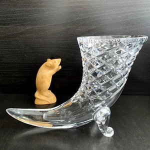 Vintage - Large Diamond Cut CRYSTAL CORNUCOPIA VASE  1.4kg 19cmH - Bohemia (NQR) - Picture 1 of 11