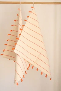Mexican Handwoven Flatweave Natural Fringed and Striped Cotton Napkins (Orange) - Picture 1 of 8
