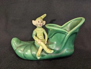 Cute Vintage PIXIE Elf GREEN SHOE Ceramic Planter Flower Pot Pottery Fantasy 003 - Picture 1 of 7