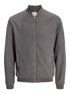 Jack & Jones Bomber Jacket Lightweight Full Zip Regular Fit Zip Pockets Grey - Picture 1 of 7