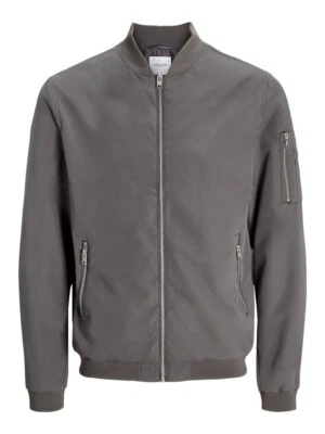 Jack & Jones Bomber Jacket Lightweight Full Zip Regular Fit Zip Pockets Grey - Image 1 of 4