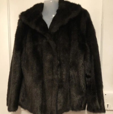 VINTAGE  DARK BROWN FAUX FUR COAT JACKET  MADE IN UK - Image 1 of 4
