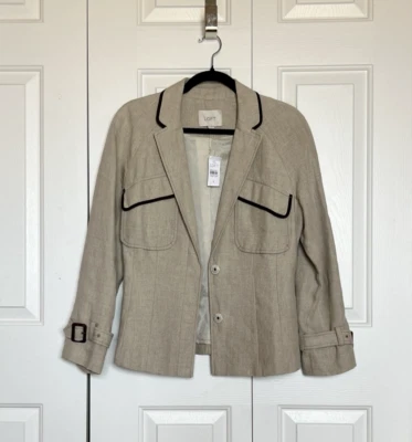 Blazer Loft Lino Estilo Safari Hebilla Puño Ribete Ribete Beige Para Mujer Talla 8 Foto 1 de 4