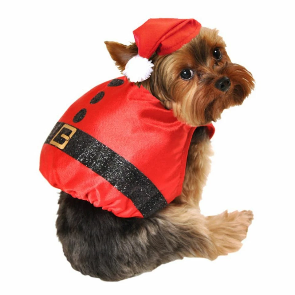 Simply Dog Costume Silky Red Glitter Santa Claus Christmas Pet Outfit Hat - Image 1 of 1
