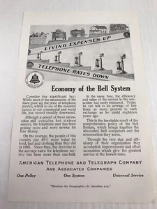 American Telephone And Telegraph Vtg 1913 Print Ad Living Expenses Up - Picture 1 of 3
