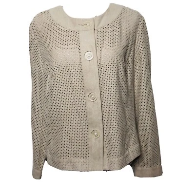 NUEVO CON ETIQUETAS R.Q.T. Chaqueta corta ligera blazer beige tostado nobuck corte láser M mediana Foto 1 de 4