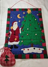 Handmade Holiday Quilted Advent Calendar Wall Hanging 17" x 23" Santa Tree Sack