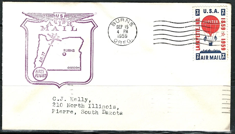 US Year of 1959 Burns to Portland First Flight Cover, (used). - Image 1 of 2
