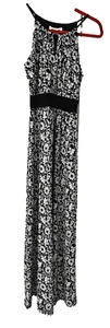 White House Black Market Black White Floral Abstract Keyhole Maxi Dress XS (CLUP - Picture 1 of 6