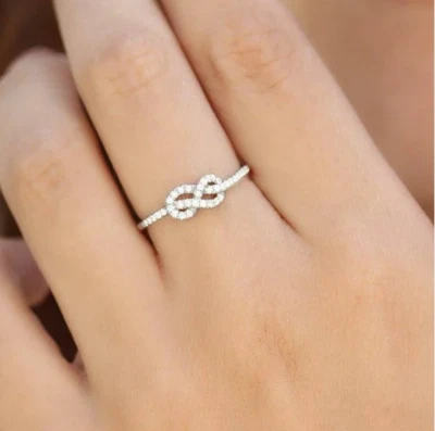 Promise Knot Design In Solid 10K White Gold With Pave Set 0.24CT Real Diamond - Image 1 of 4