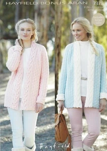 Hayfield Bonus Aran Knitting Pattern - 7378 Ladies Jacket - Picture 1 of 2