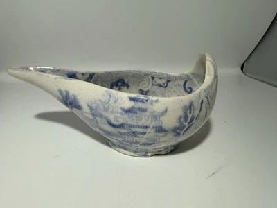 罕见 1800 年代无效或婴儿喂食器蓝色柳树 — 第 1/4 张图片