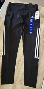 ADIDAS Womens High Rise 3 Stripe Mesh 7/8 Tights Leggings Black/white Size L NEW - Picture 1 of 4