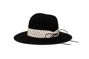 Anthropologie Wyeth Hat Black Sun Polka Dot Ribbon Bow New NWT Size OS - Picture 1 of 8