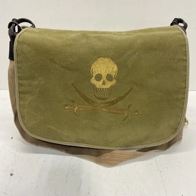 Jerome Gruet Olive Canvas Skull Messenger Bag - Image 1 of 4