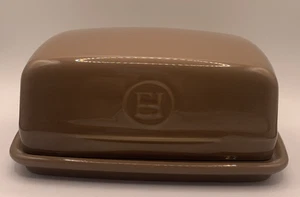 Emile Henry Warm Brown Butter Dish & Lid EH Logo Lg 6"x4" A+! - Picture 1 of 8