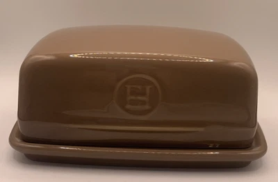 Emile Henry Warm Brown Butter Dish & Lid EH Logo Lg 6"x4" A+! - Image 1 of 4
