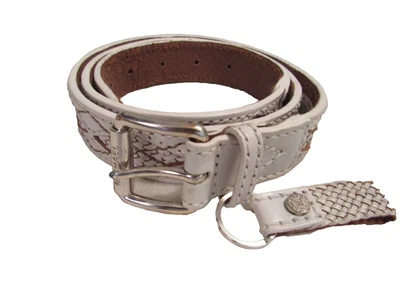 MICHAEL KORS Blanco Argyle Grano Completo Cuero Cinturón Rodillo Hebilla TALLA XL 45" Largo Foto 1 de 4