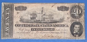 1864 $20 Twenty Dollar Note The Confederate States of America Richmond - Picture 1 of 9