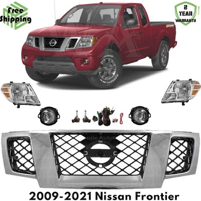 Front Grille Assembly & Headlight Assembly Kit For 2009-2021 Nissan Frontier Foto 1 de 4