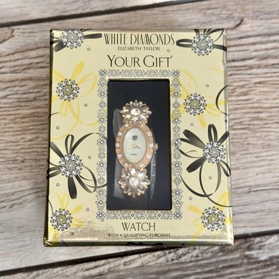 Elizabeth Taylor White Diamonds Watch Gold Tone Jeweled New In Box Read - Image 1 of 4
